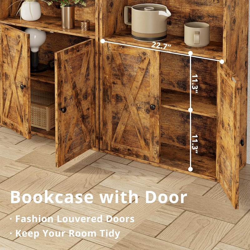 IRONCK Industrial Bookshelves and Bookcases with Doors Floor Standing 6 Shelf Display Storage Shelves 70 in Tall Bookcase for Home Office, Living Room - Image 4